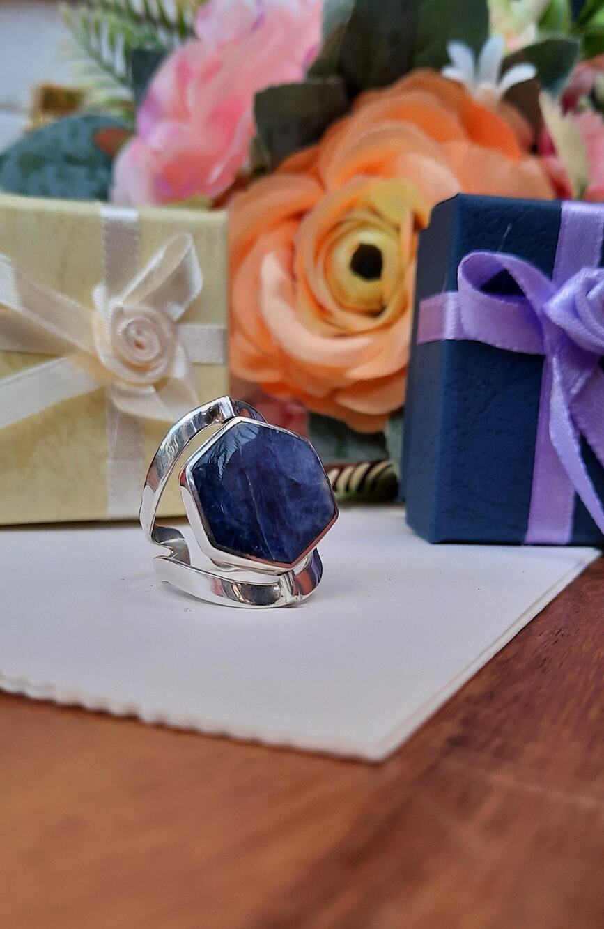 950 Peruvian Solid Silver Flip Ring Blue-Shell Gemstone Handcrafted Adjustable